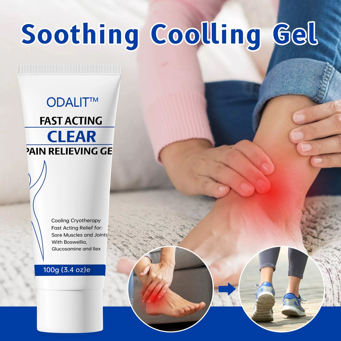 ODALIT™ 💪Soothing Cooling Gel – Menthol & Frankincense Formula for Muscle Tension Relief, Relaxation for Waist, Legs, Knees, Shoulders & Neck – Ideal for Post-Sports Fatigue