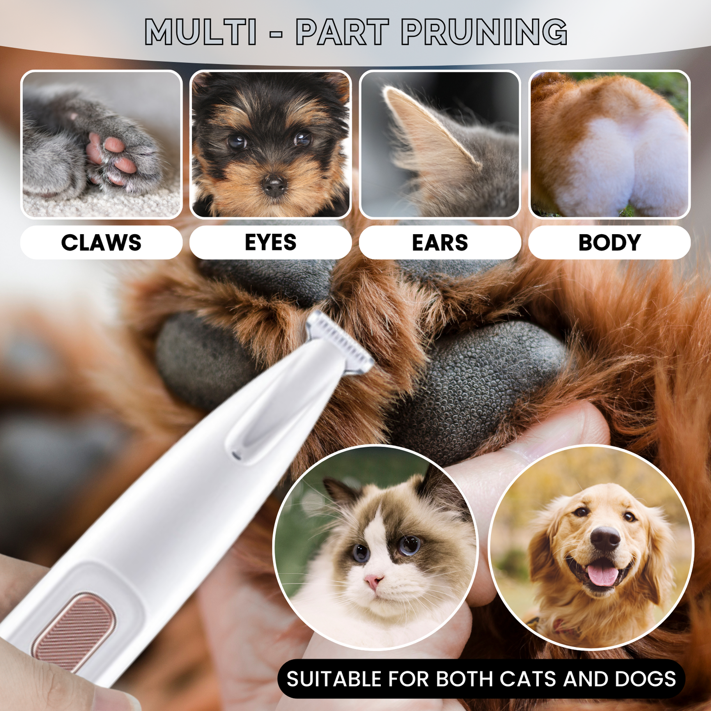 🥇Pet Precision Trimmer – Waterproof, Rechargeable Grooming Shaver with LED for Paws, Eyes, Ears, Face & More | For Small & Large Dogs & Cats✨
